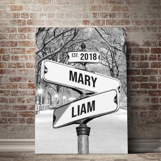 Personalized Canvas "Vintage Street Sign for couples" Central park in